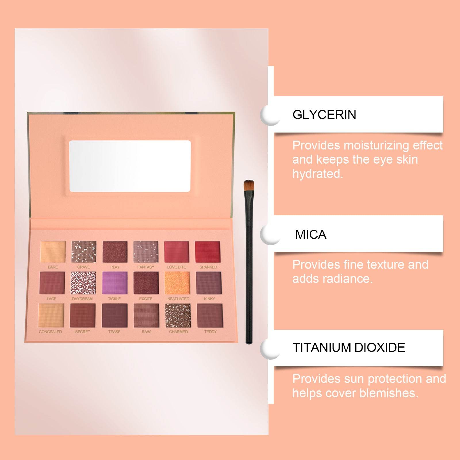 Hydraterende Duurzame Kleur Snel Delicaat Gemakkelijk Te Kleuren 18 Kleuren Glanzende Plaat Oogschaduwpalet