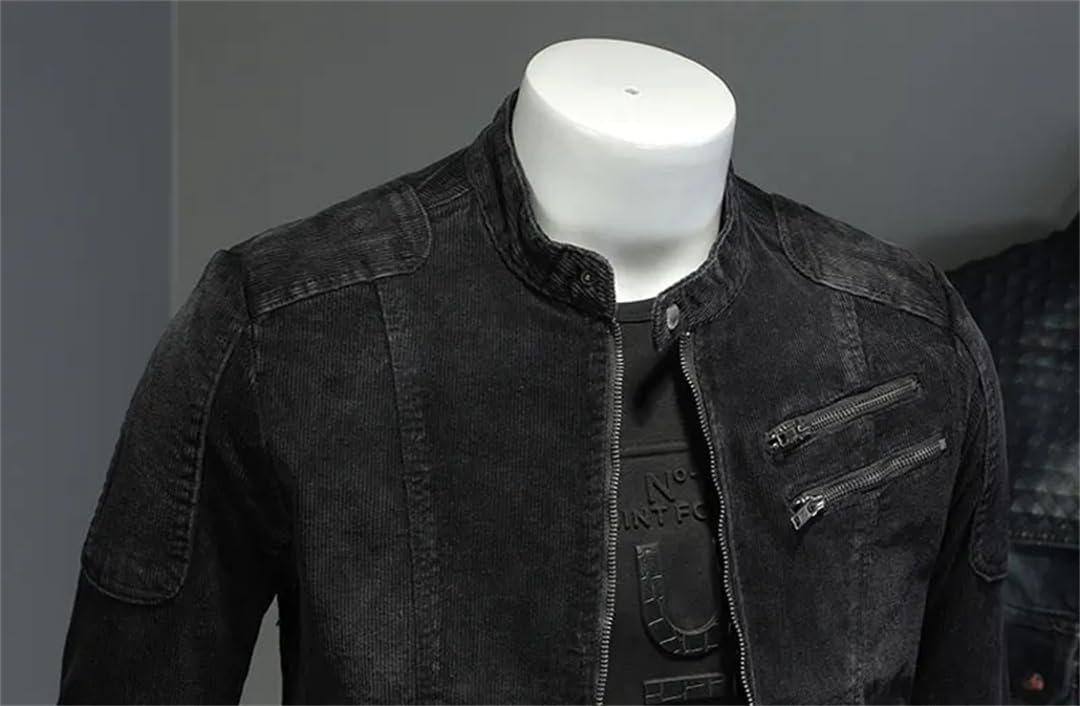 Herren-Jeansjacke mit Stehkragen und schmaler Passform in Schwarz