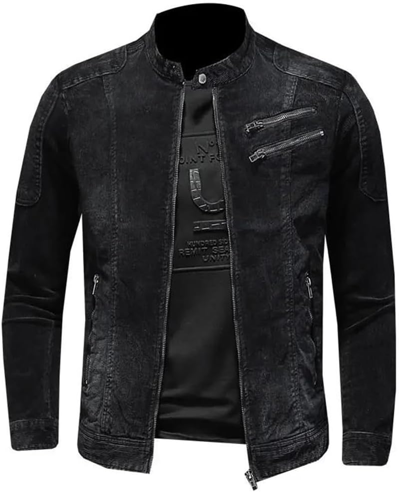 Heren slim fit zwarte top coat denim jas