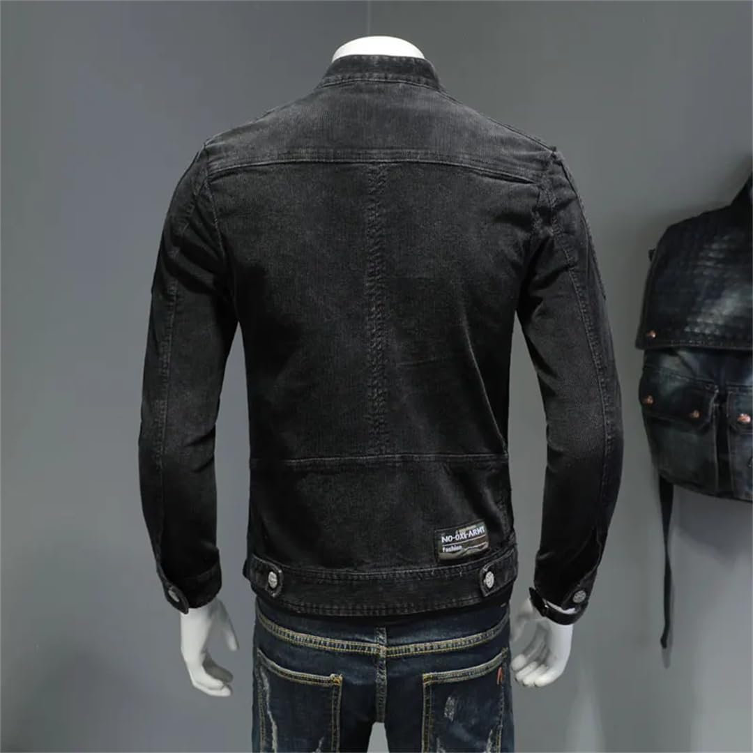 Herren-Jeansjacke mit Stehkragen und schmaler Passform in Schwarz