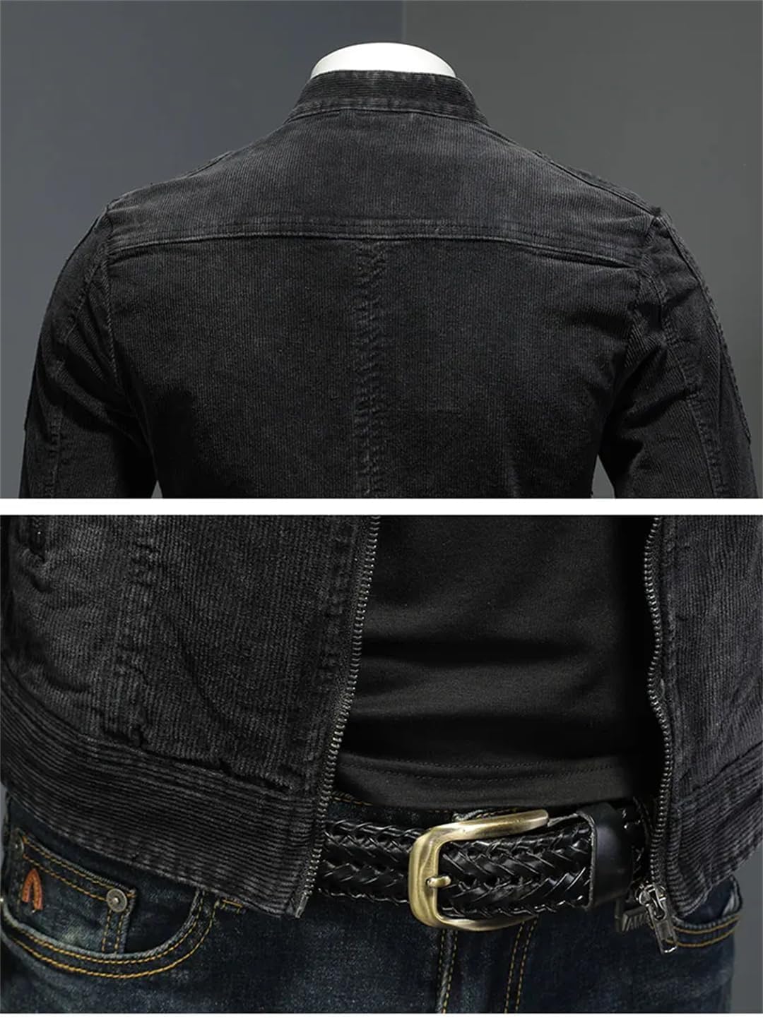 Herren-Jeansjacke mit Stehkragen und schmaler Passform in Schwarz