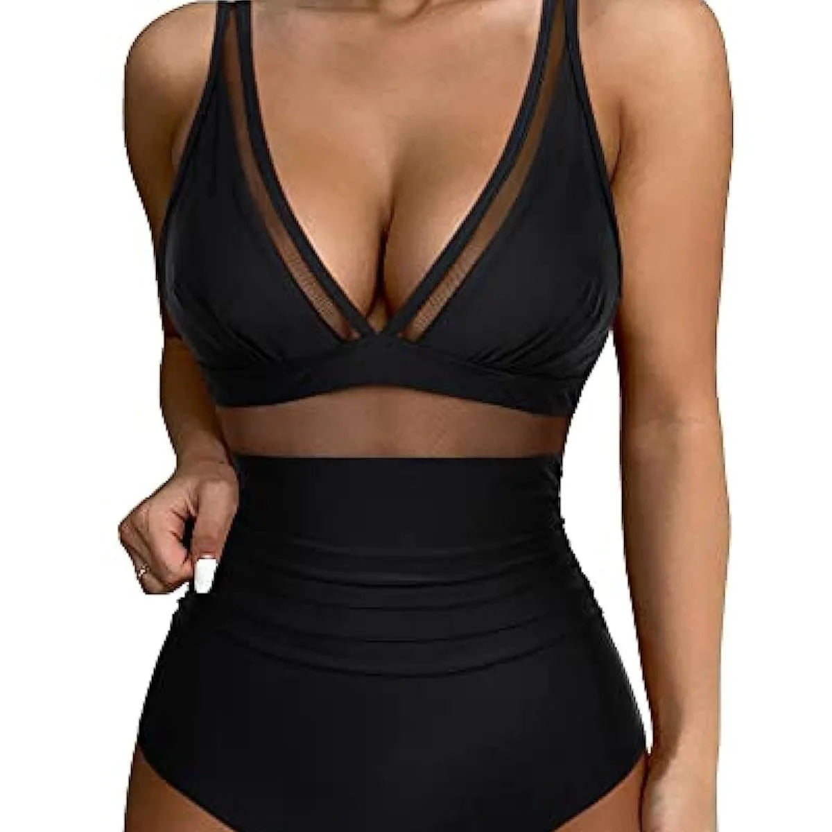 Eendelig Mesh Badpak Sexy Diepe V Multi-Color Bedrukte Bikini