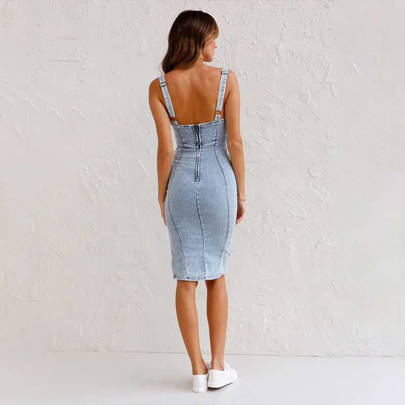 Casual zomerjurk van denim met korte mouwen en versleten afwerking