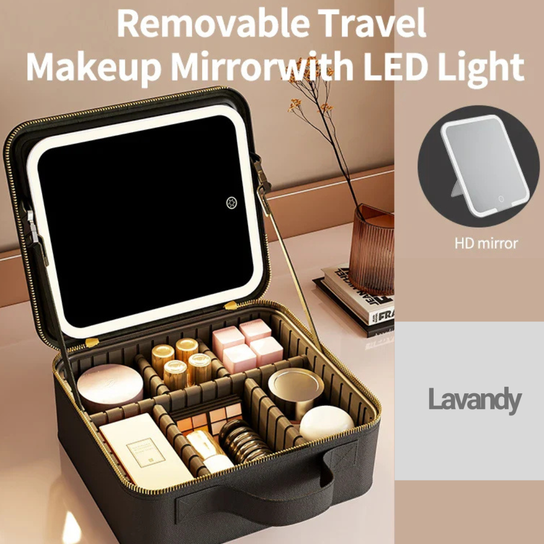 Luxe draagbare make-up tas met spiegel en verstelbare en afneembare LED-verlichting