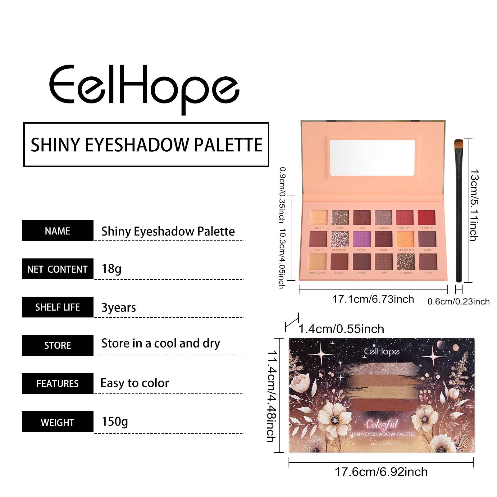 Hydraterende Duurzame Kleur Snel Delicaat Gemakkelijk Te Kleuren 18 Kleuren Glanzende Plaat Oogschaduwpalet