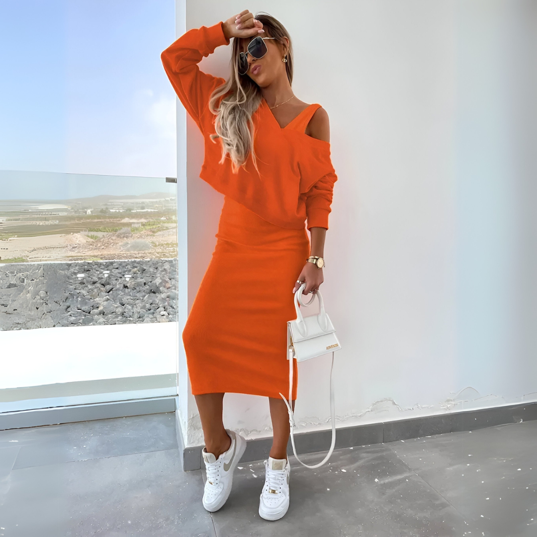 Tweedelige Dames Zomerjurk V-Hals Trui Set