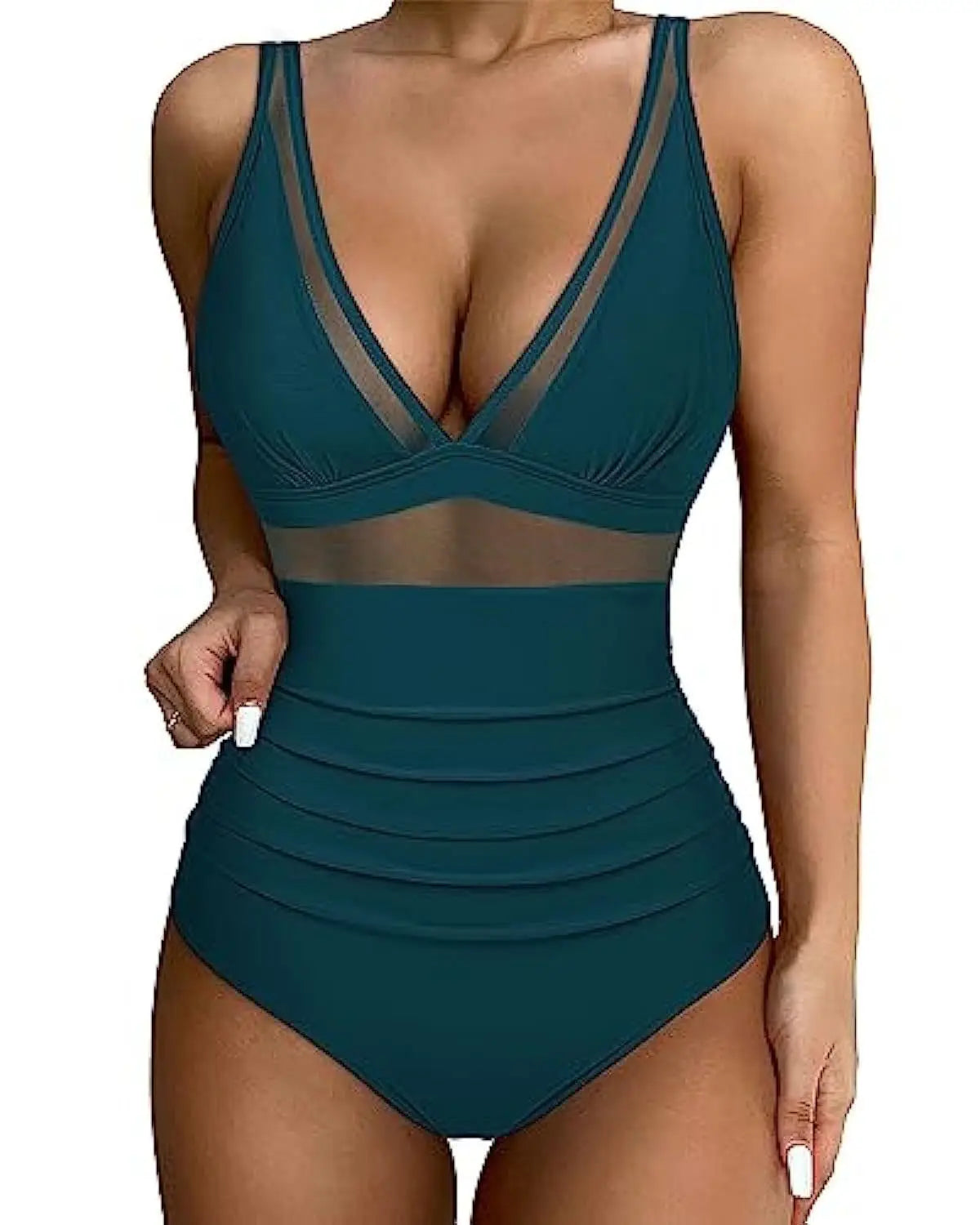 Eendelig Mesh Badpak Sexy Diepe V Multi-Color Bedrukte Bikini