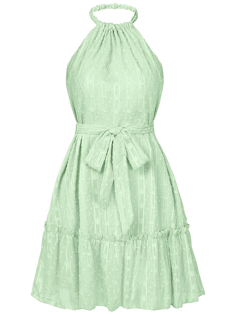 Lavandy Stijl Mouwloze Ruches Mini Jurk met Strik – Casual Strandjurk voor Vakantie & Feest – A-lijn Korte Jurk