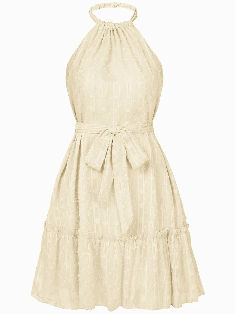 Lavandy Stijl Mouwloze Ruches Mini Jurk met Strik – Casual Strandjurk voor Vakantie & Feest – A-lijn Korte Jurk